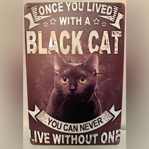 Black Cat Metal Sign